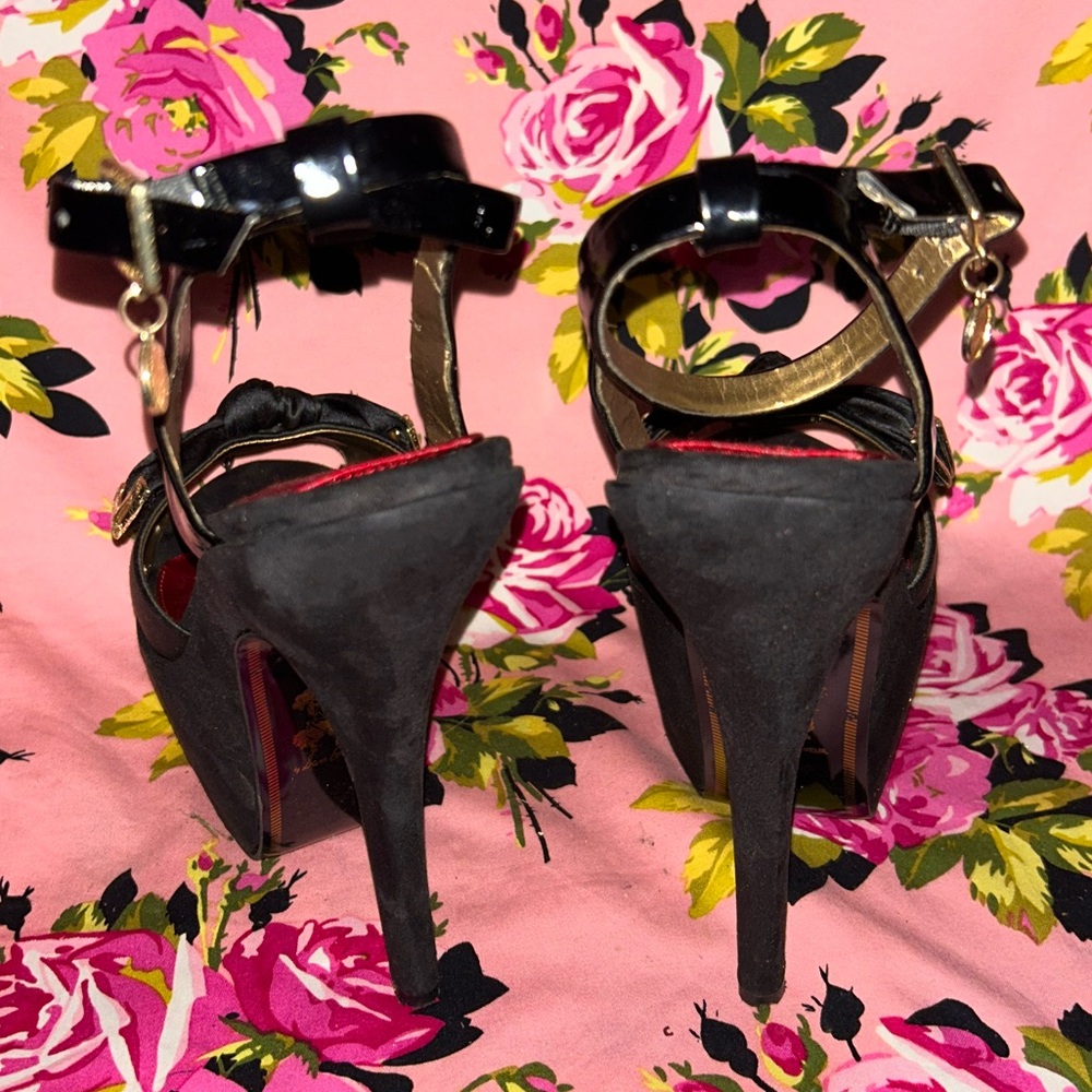 Sam Edelman pinup black satin bow platform heels 9.5 nib sexy pinup vixen kitten - Picture 10 of 17